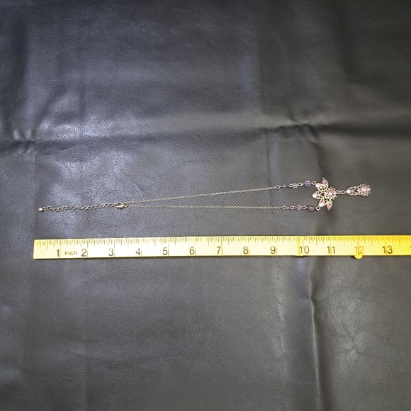 Women's Necklace Victorian Style Silver Tone Purple Beads Size 10 Inches‎ - Picture 8 of 12